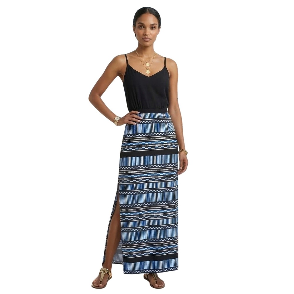 J.Crew C3861 Geometric Tribal Maxi Dress Black White Boho Summer Size 8